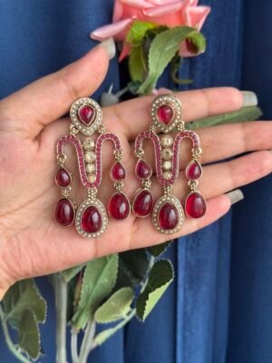 Jeevika Stone Earrings – Dark Pink