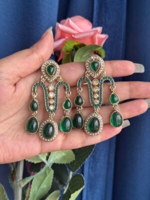 Jeevika Stone Earrings – Dark Green