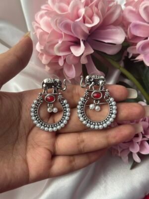 Stone Haathi Earrings – Red