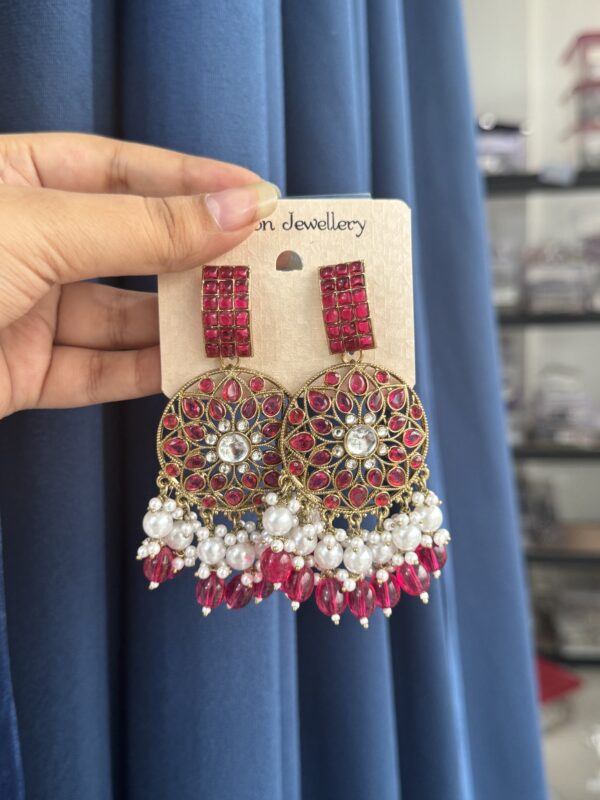Simran Kundan Earrings - Pink