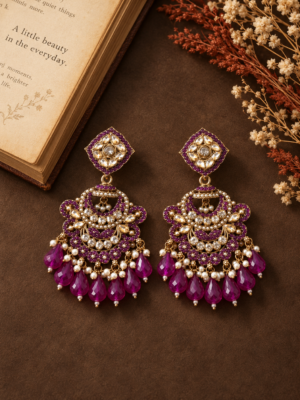 Pair of Chitranshi purple Kundan earrings by Jewel Hub Studio