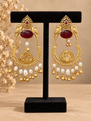 Aparna red Kashmiri brass chandbali earrings