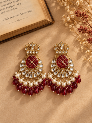 Neha Premium Chandbali Earrings – Red