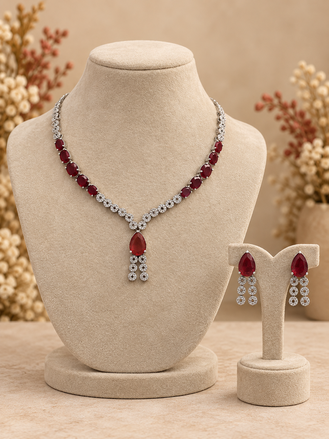 Riddhima Purple American Diamond Necklace Set with Earrings