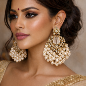 Ishani Kundan Chandbali Earrings - White
