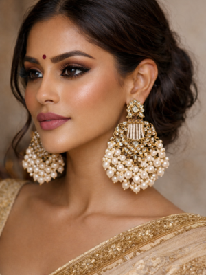 Ishani Kundan Chandbali Earrings - White