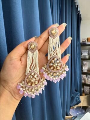 Vrinda Kundan Pearl Earrings – Lavender