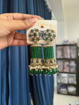 Anusha Kundan Jhumka – Dark Green
