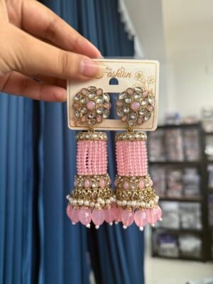 Anusha Kundan Jhumka – Light Pink