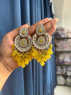 Aradhya Kundan Earrings – Silver Polish –  Yellow