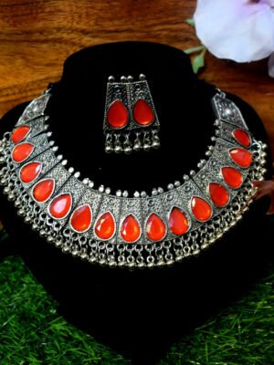 Kundan Oxidised Set – Red