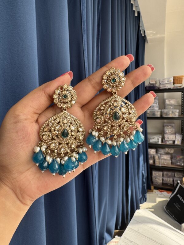 Seema Kundan Chandbali - Teal Blue