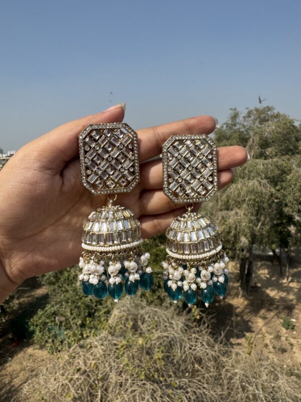 Ridhima Kundan Jhumka - Teal Green