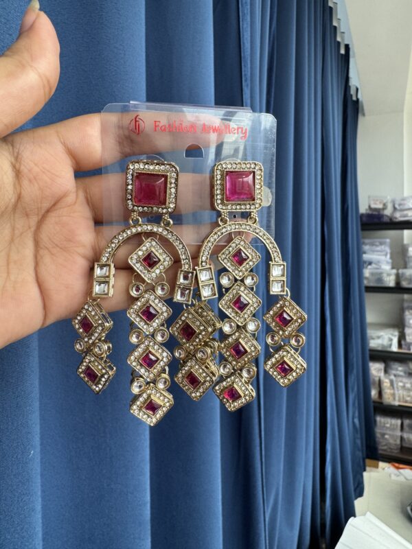 Preeti Stone Earrings - Dark Pink