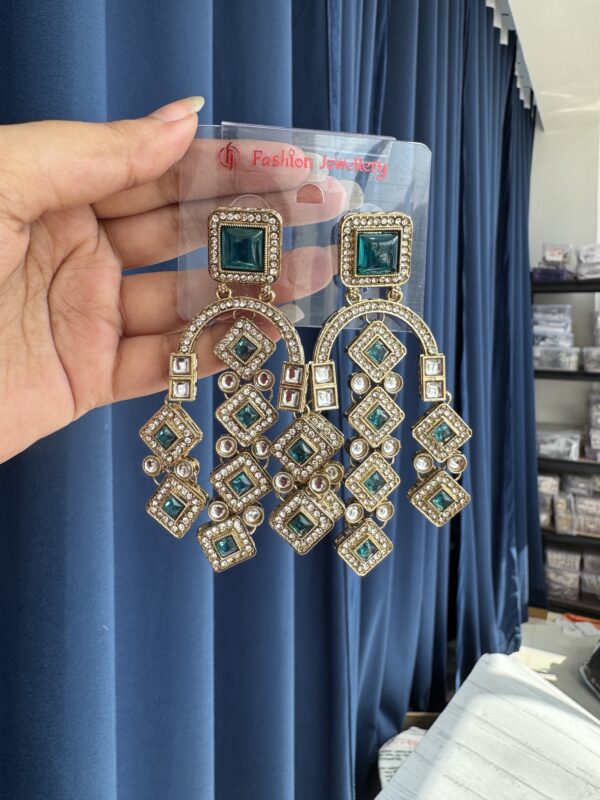 Preeti Stone Earrings - Teal Green