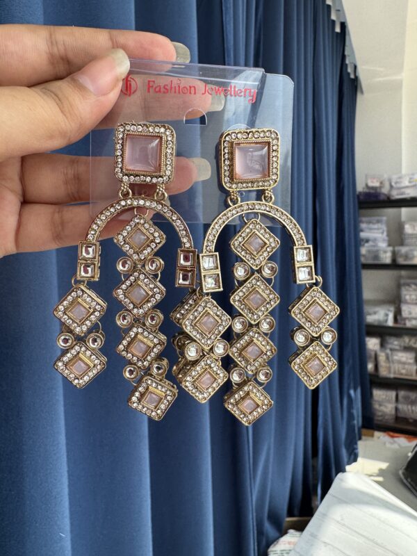 Preeti Stone Earrings - Light Pink