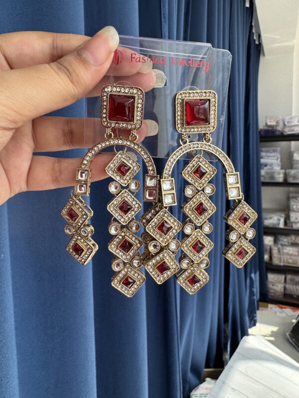 Preeti Stone Earrings - Red