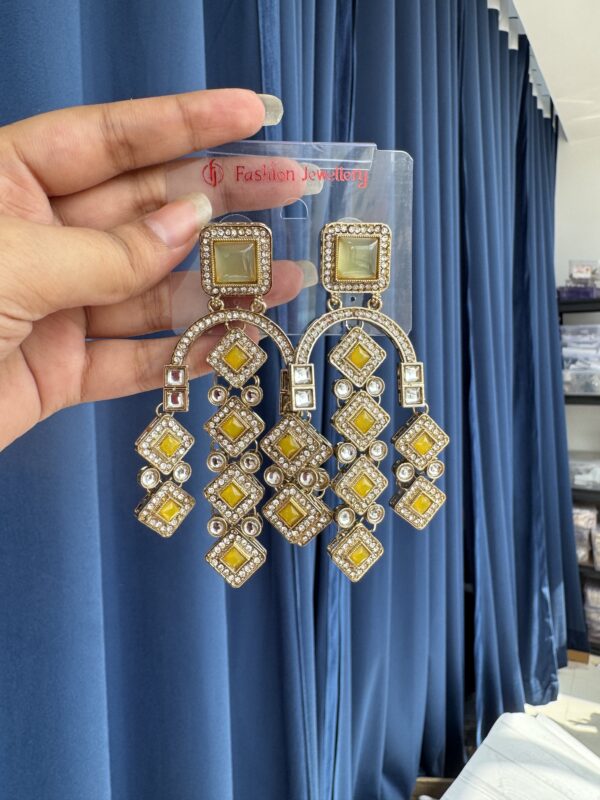 Preeti Stone Earrings - Yellow