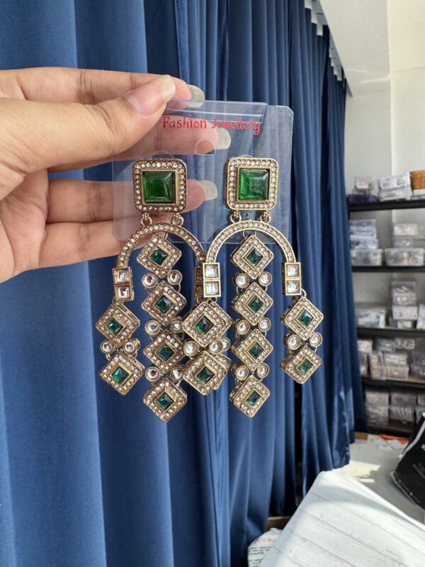 Preeti Stone Earrings - Dark Green