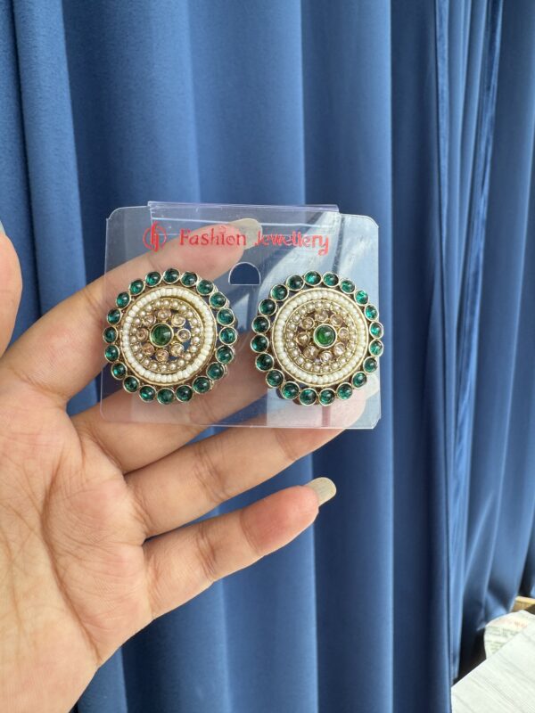 Kajol Ethnic Studs - Dark Green