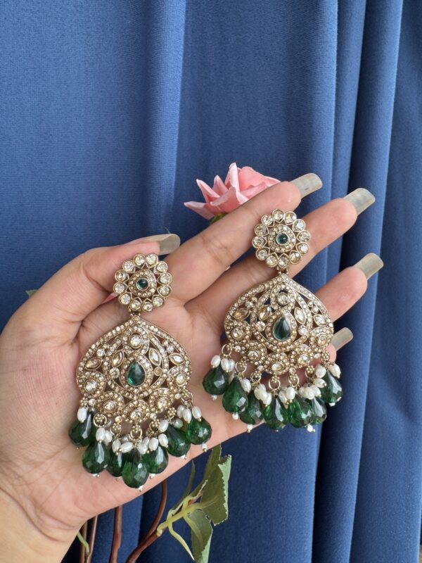 Seema Kundan Chandbali - Dark Green