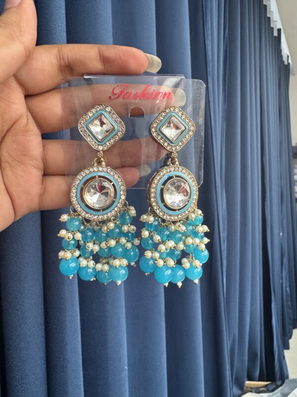 Manjot Lightweight Kundan Earrings - Light Blue
