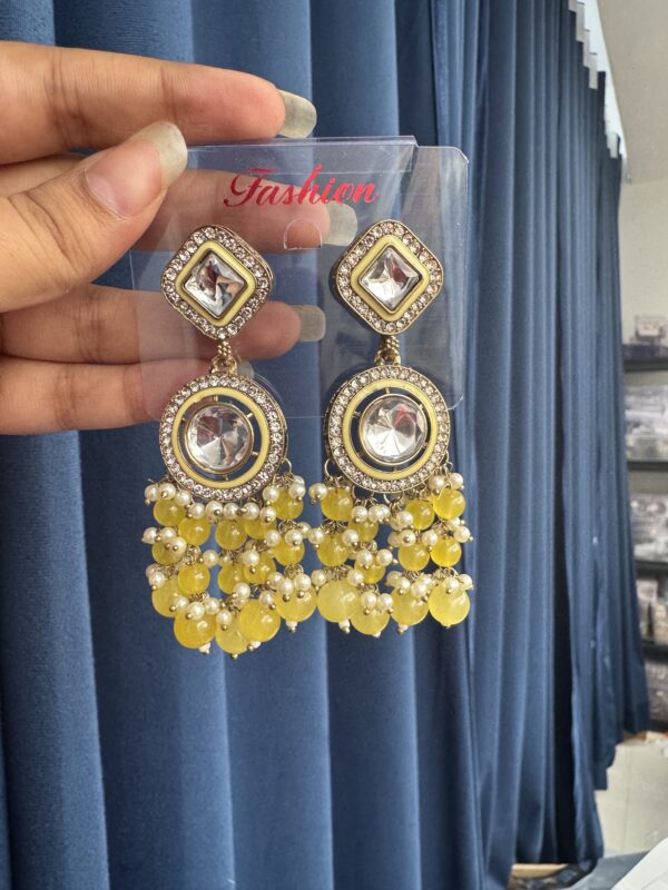 Manjot Lightweight Kundan Earrings - Yellow