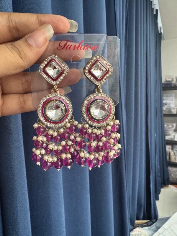 Manjot Lightweight Kundan Earrings - Purple