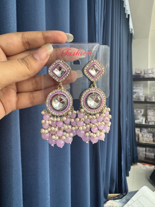 Manjot Lightweight Kundan Earrings - Lavender