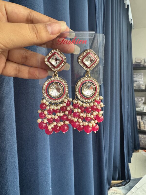 Manjot Lightweight Kundan Earrings - Dark Pink
