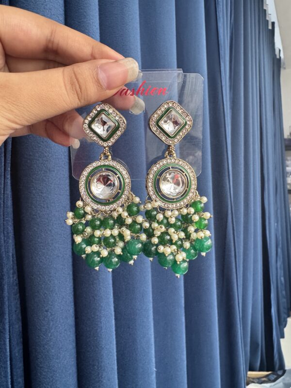 Manjot Lightweight Kundan Earrings - Dark Green