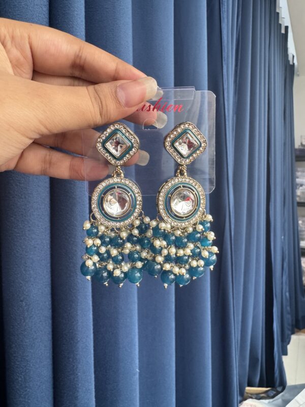 Manjot Lightweight Kundan Earrings - Teal Blue