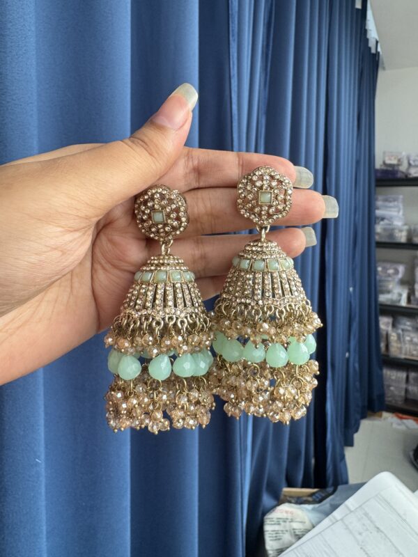Meera Premium Kundan Jhumka - Mint Green