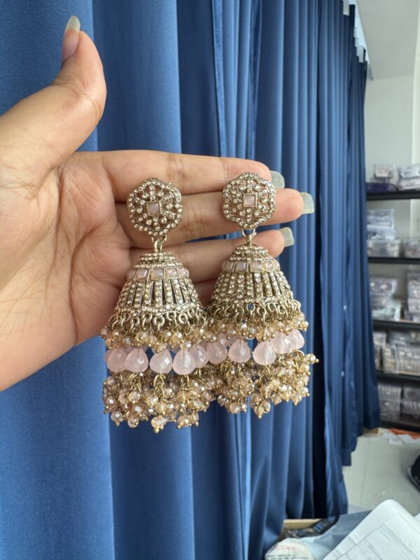 Meera Premium Kundan Jhumka - Light Pink