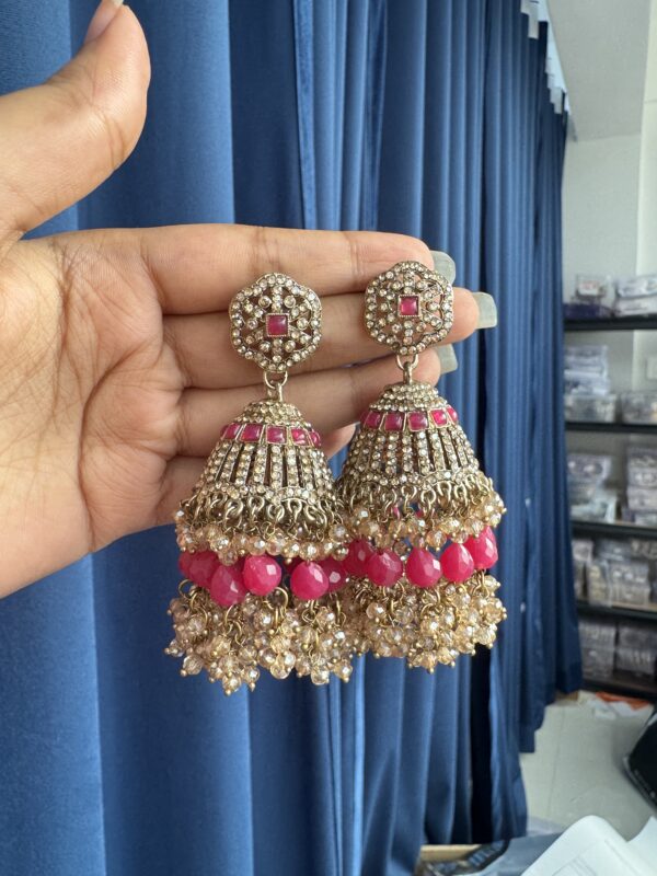 Meera Premium Kundan Jhumka - Dark Pink