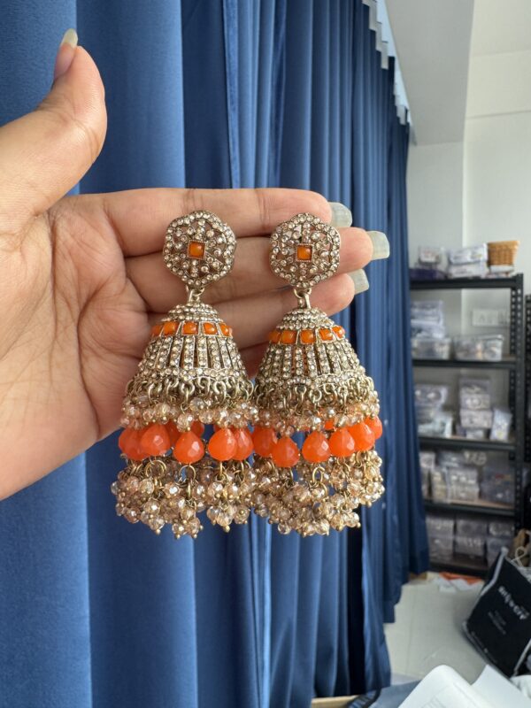 Meera Premium Kundan Jhumka - Orange