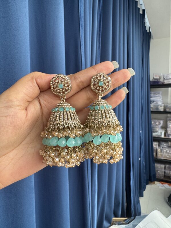 Meera Premium Kundan Jhumka - Light Blue