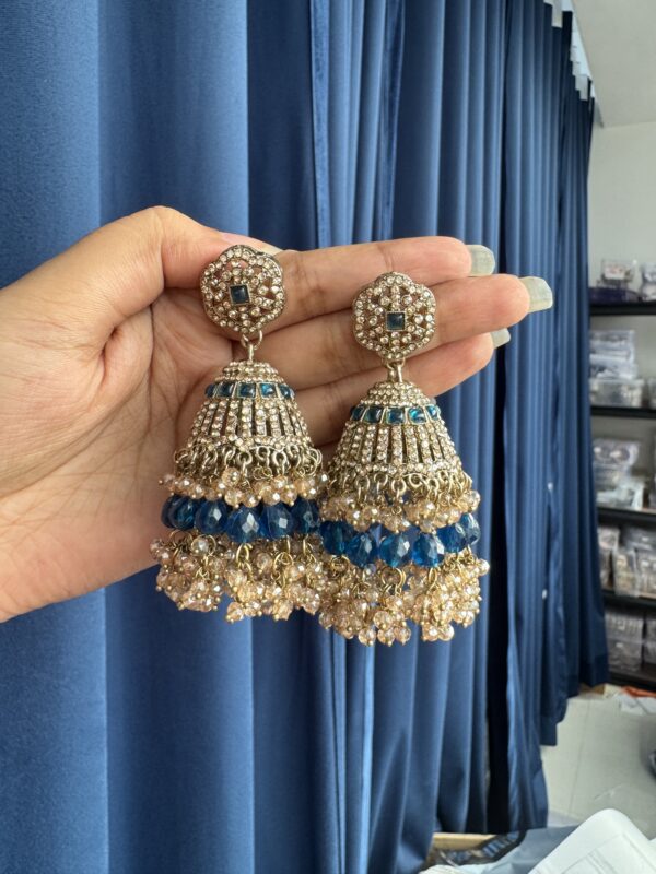 Meera Premium Kundan Jhumka - Dark Blue