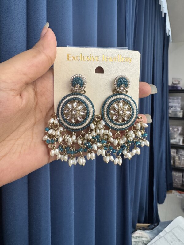 Zaara Kundan Earrings - Teal Blue