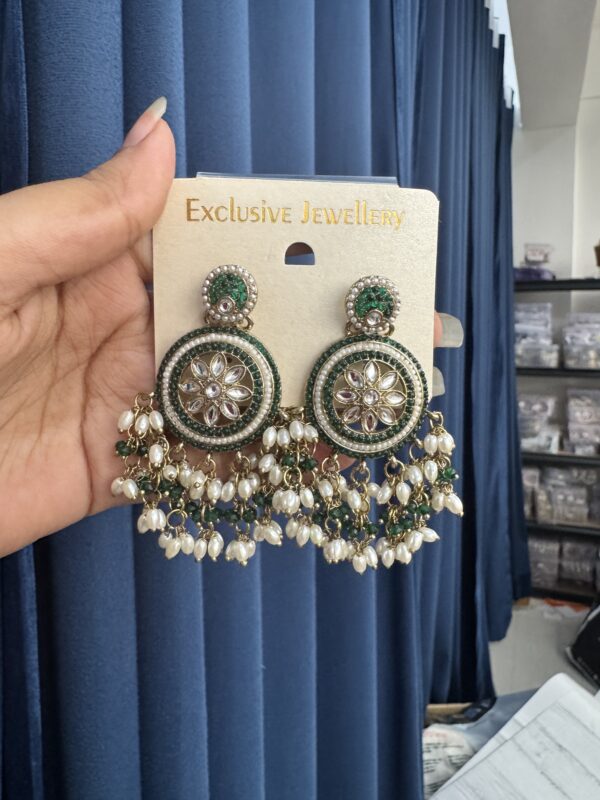 Zaara Kundan Earrings - Dark Green