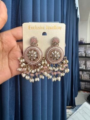 Zaara Kundan Earrings – Light Pink