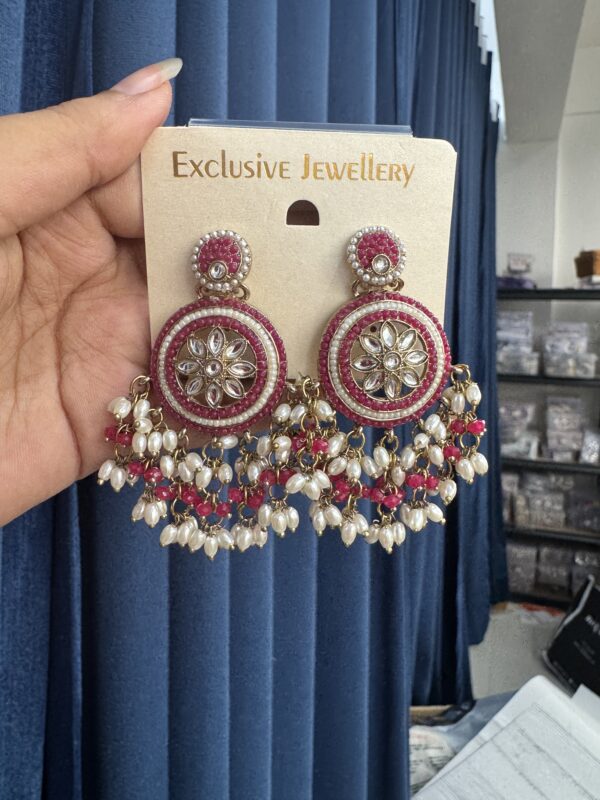 Zaara Kundan Earrings - Dark Pink