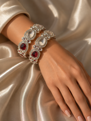 Kundan Silver Kada – Set of 2