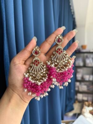 Zarine Premium Chandbali – Dark Pink