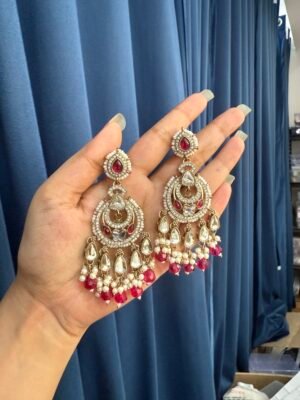 Teena Chandbali Earrings – Dark Pink