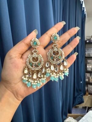 Teena Chandbali Earrings – Light Blue