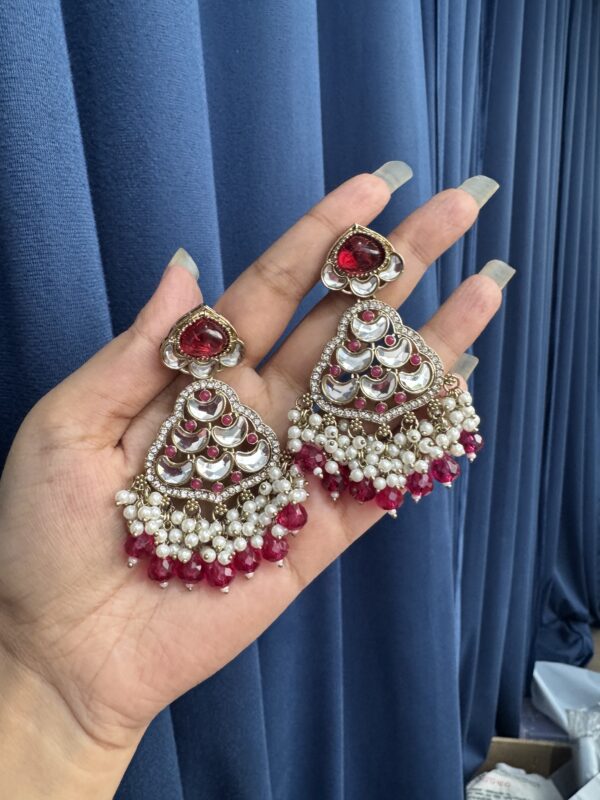 Aashi Kundan Earrings - Dark Pink