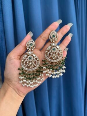 Yukti Crystal Earrings – Dark Green