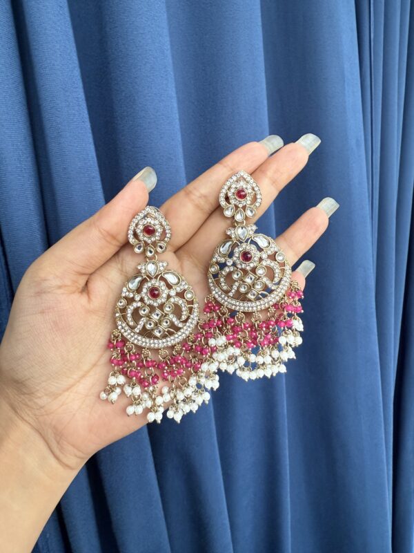 Yukti Crystal Earrings - Dark Pink