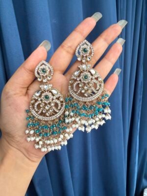 Yukti Crystal Earrings – Teal Blue